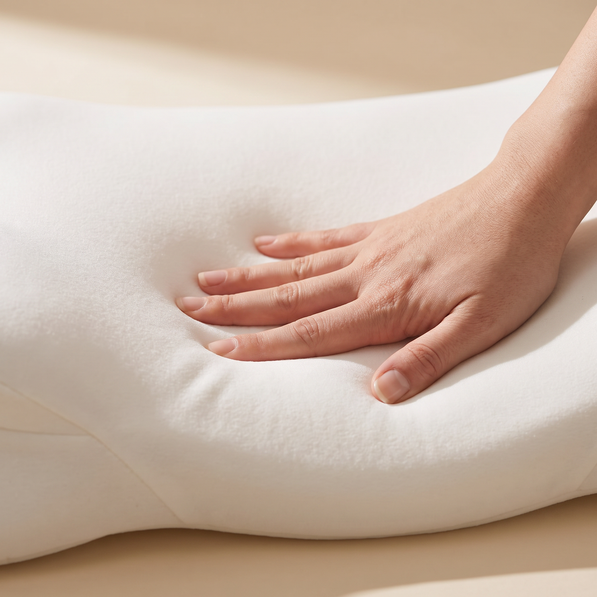 Hand pressing the slow-response core — detail