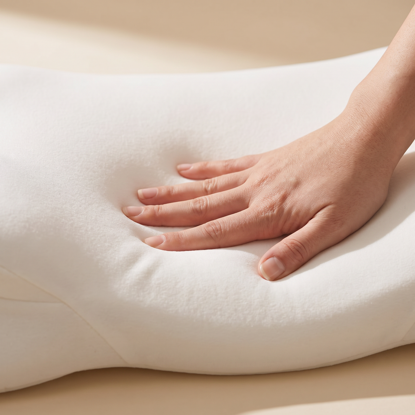 Hand pressing the slow-response core — detail