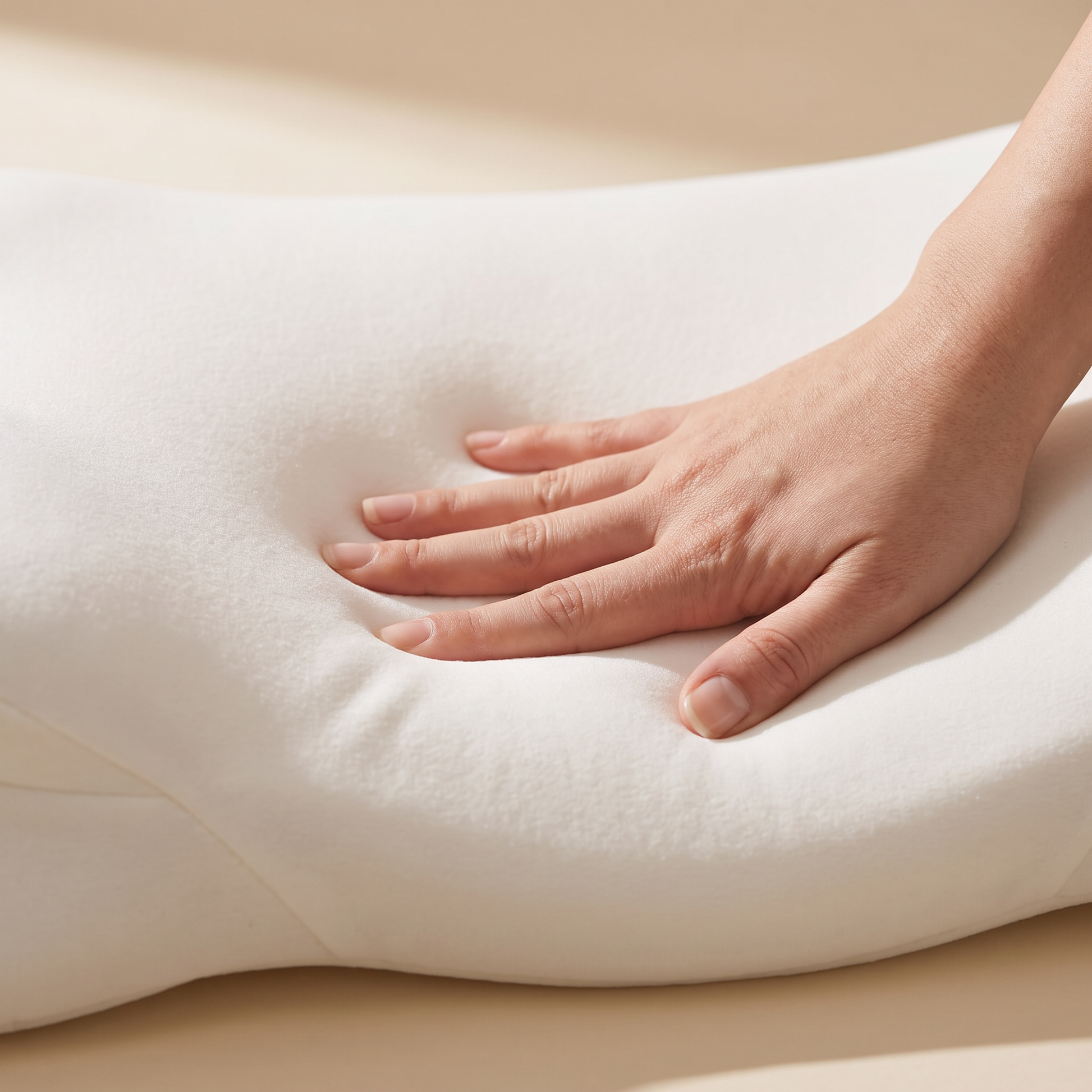 Hand pressing the slow-response core — detail