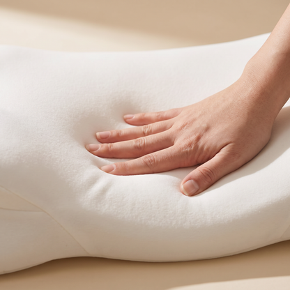 Hand pressing the slow-response core — detail