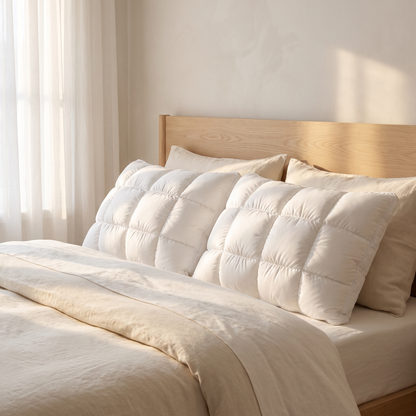 The Pouf Pillow on a made bed